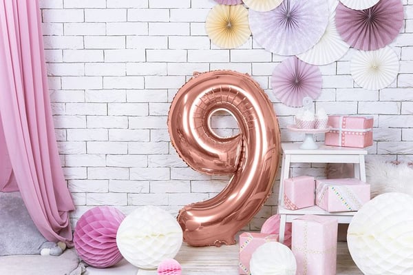 PartyDeco FB1M-9-019R, Ilmapallo, Kalvo, Ruusukulta, Syntymäpäivä, Numero, Poika/tyttö