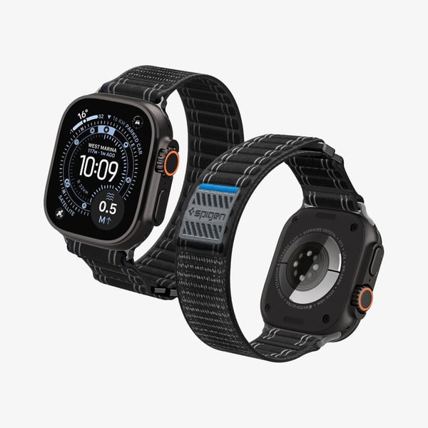 Spigen WBF0, Band, Smartklokke, Svart, Apple, Apple Watch (44/45mm), Apple Watch 10/11 (46mm), Apple Watch Ultra (49mm), Nylon