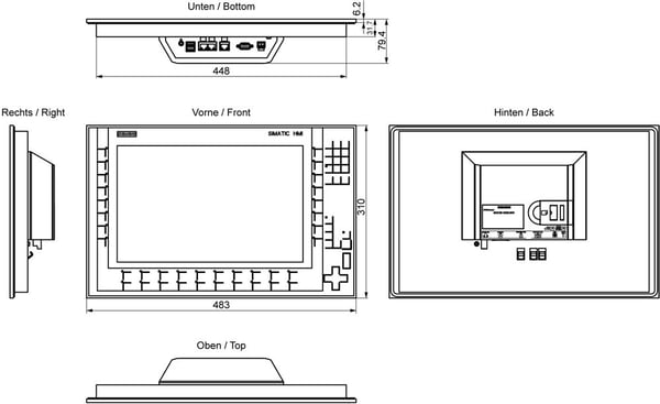 Siemens 6AV2124-1QC02-0AX1, 39,1 cm (15,4"), 800 x 1280 piksler, LCD, TFT, 483 mm, 310 mm