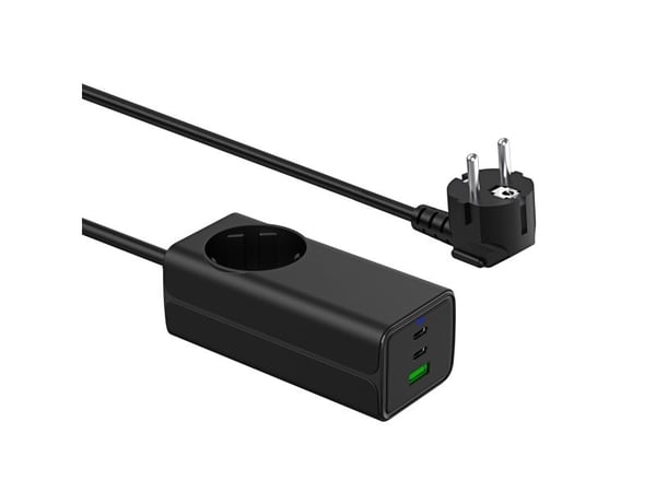 Akyga AK-CH-21 65W 2xUSB-C USB-A PD GaN 5-20V / 1,5-4,5A + AC-kontakt svart lader