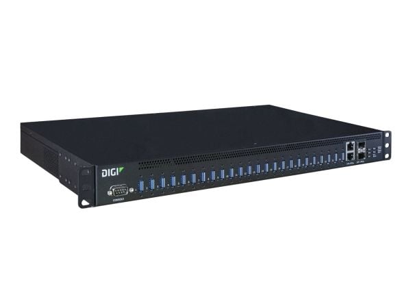 Digi AnywhereUSB 24 Plus - Hub - Styrt - 24 x USB 3.1 Gen 1 + 2 x 1 Gigabit / 10 Gigabit SFP+ - rackmonterbar - AC 100 - 240 V