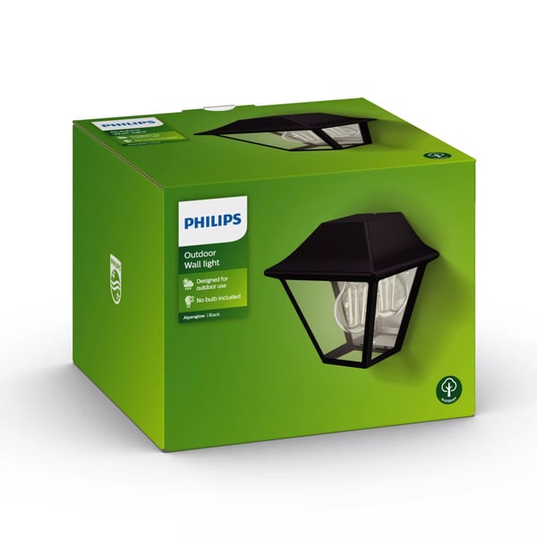 Philips myGarden Alpenglow vägglampa 42 W E27 ljuskälla medföljer inte, Väggbelysning för utomhusbruk, Svart, Metall, IP44, Terass, Trädgård, II