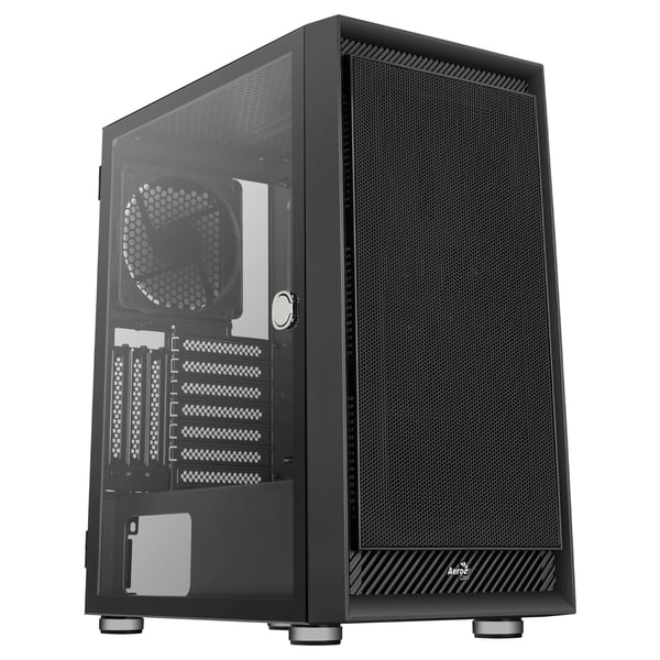 AeroCool Graphite - Mid tower - ATX - genomskinlig sidopanel (härdat glas) - ingen strömförsörjning (ATX) - svart - USB/ljud