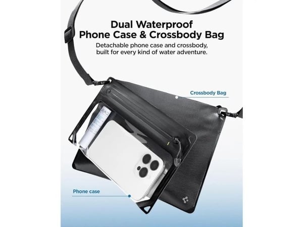 Spigen A640 Aqua Shield, Rannalle, Telttailu, Vesiurheiluaktiviteetti, Universaali, musta, Läpinäkyvä, Termoplastinen polyuretaani (TPU), Vetoketju...
