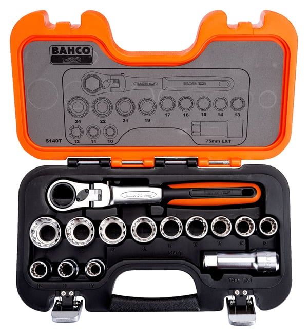 Bahco S140T läpihylsysarja 1/2" 14 osaa 10–24 mm
