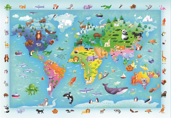 Clementoni Puslespil Maxi Noli Wildlife Map, 60 brikker
