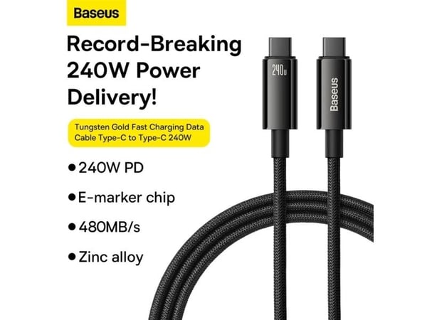 Baseus CAWJ040201, 3 m, USB C, USB C, USB 2.0, 0,48 Gbit/sek, Svart