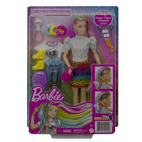 Barbie Totally Hair -docka med leopard- och regnbågsfärgat hår, Modedocka, Flicka, 3 År, Flicka, 298 mm, Multifärg