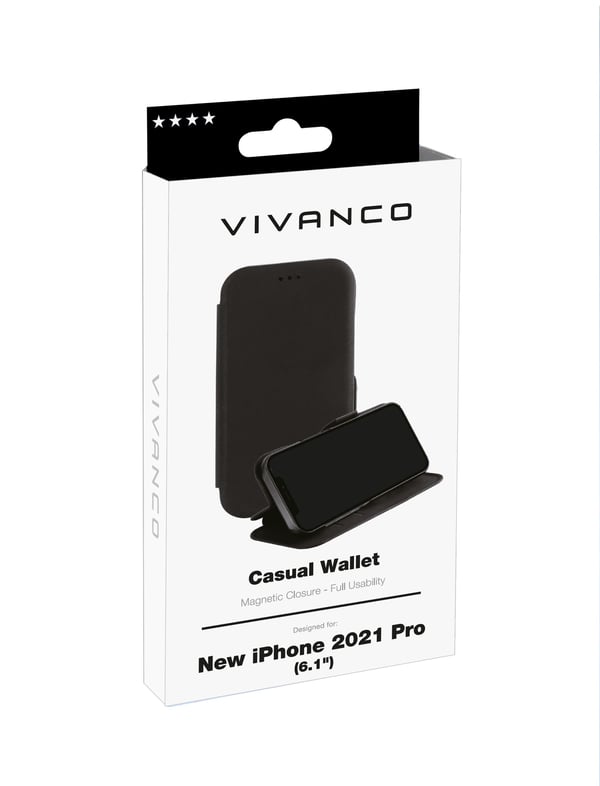 Vivanco Casual, Plånbok, Apple, iPhone 13 Pro, 15,5 cm (6.1"), Svart