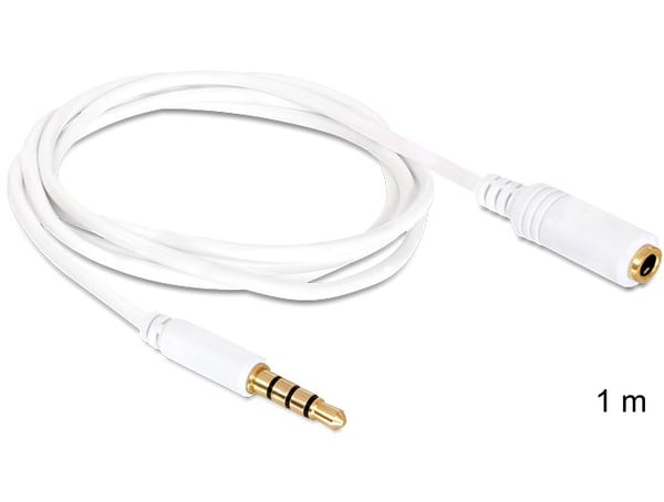 Delock - Lydkabel - mini-phone stereo 3.5 mm hann til mini-phone stereo 3.5 mm hunn - 1 m - hvit