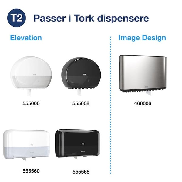 Toalettpapper Tork T2 Mini Jumo, Universal, 1-lagers, oblekt, FSC - (12 rullar per kartong)