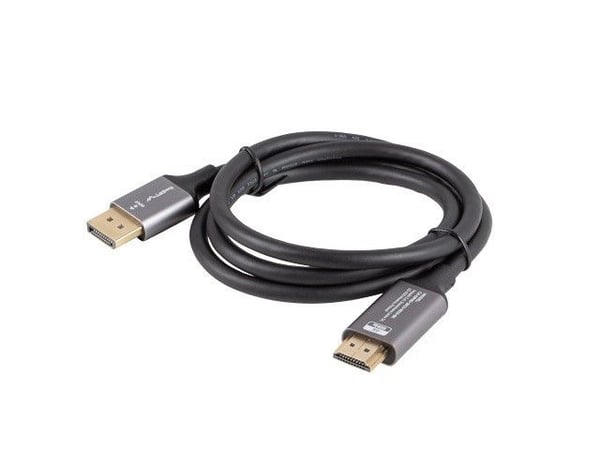 Lanberg - Premium High Speed - adapterkabel - DisplayPort hann til HDMI hann - 1 m - svart, sølv - støtte for 4K 60 Hz (3840 x 2160), 2 K 144 Hz (2...