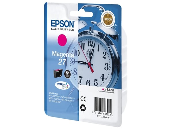 Epson 27 - 3.6 ml - magenta - original - bläckpatron - för WorkForce WF-3620, WF-3640, WF-7110, WF-7210, WF-7610, WF-7620, WF-7710, WF-7715, WF-7720