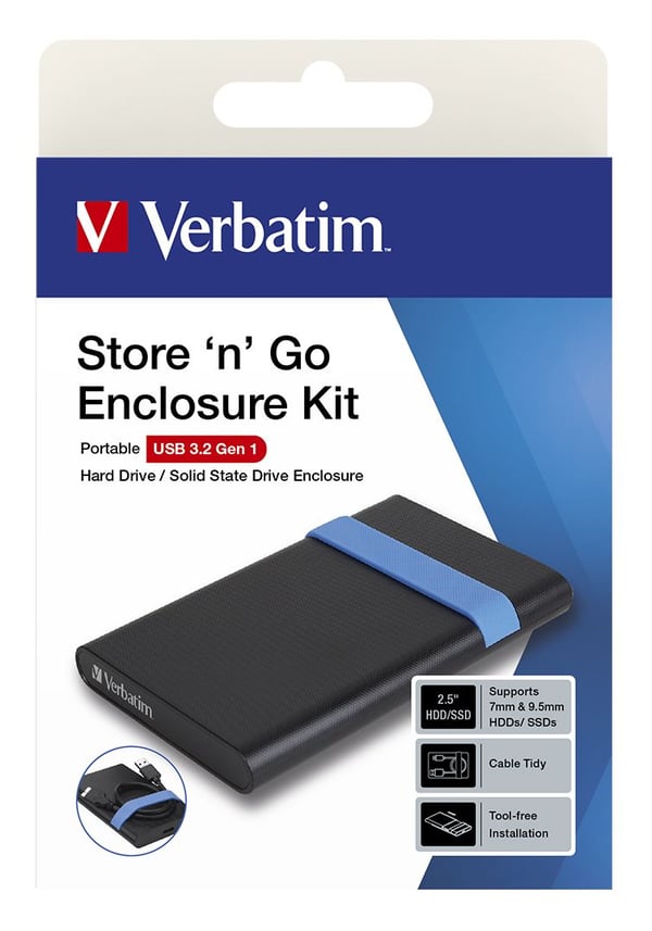 Verbatim Store''N''Go Enclosure Kit, HDD-/SSD-kotelo, 2.5", SATA, USB-liitettävyys, Musta, Sininen
