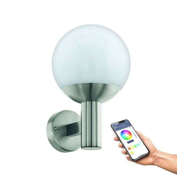 EGLO CONNECT-Z NISIA-Z utendørs vegglampe i rustfritt stål med hvit kule