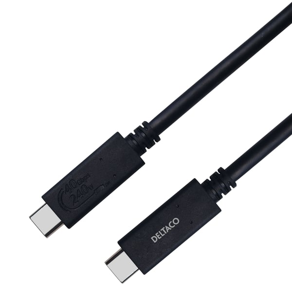 DELTACO - USB-kabel - USB-C (hane) till USB-C (hane) - USB4 Gen 3 - 5 A - 80 cm - utökat effektområde (EPR) - svart