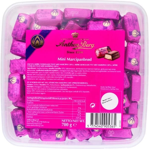 Anthon Berg Marcipanbrød Mini 700g i plastbøtte