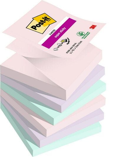 Post-it® Soulful Super Sticky Z-Notes 76x76 mm, med 6 stk. ass. farver