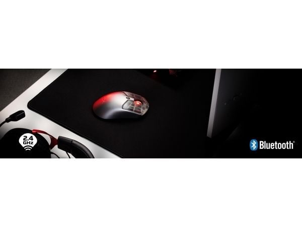 HyperX Langaton Pulsefire Haste 2 S -pelihiiri (hopea), Molempikätinen, RF Wireless + Bluetooth + USB Type-C, 3200 DPI, Hopea
