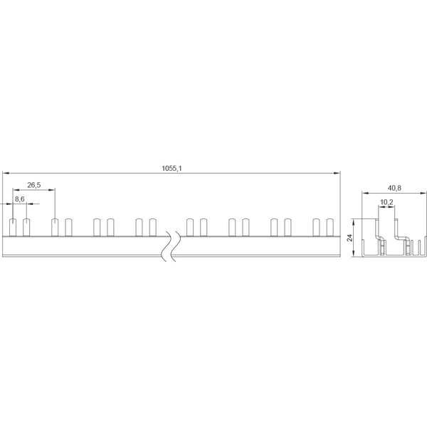Siemens 5ST37780 samleskinne, antall rader: 2, 10 mm², 63 A, 230 V, ledertype = L, N, 1 stk., 10 mm², 18 mm
