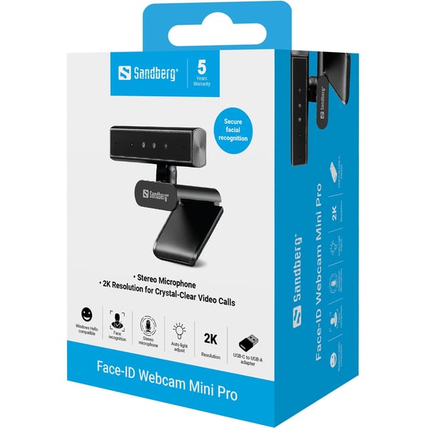 Sandberg Face-ID Webcam Mini Pro  - 5 MP, 2560 x 1440 pixel, 2K Ultra HD