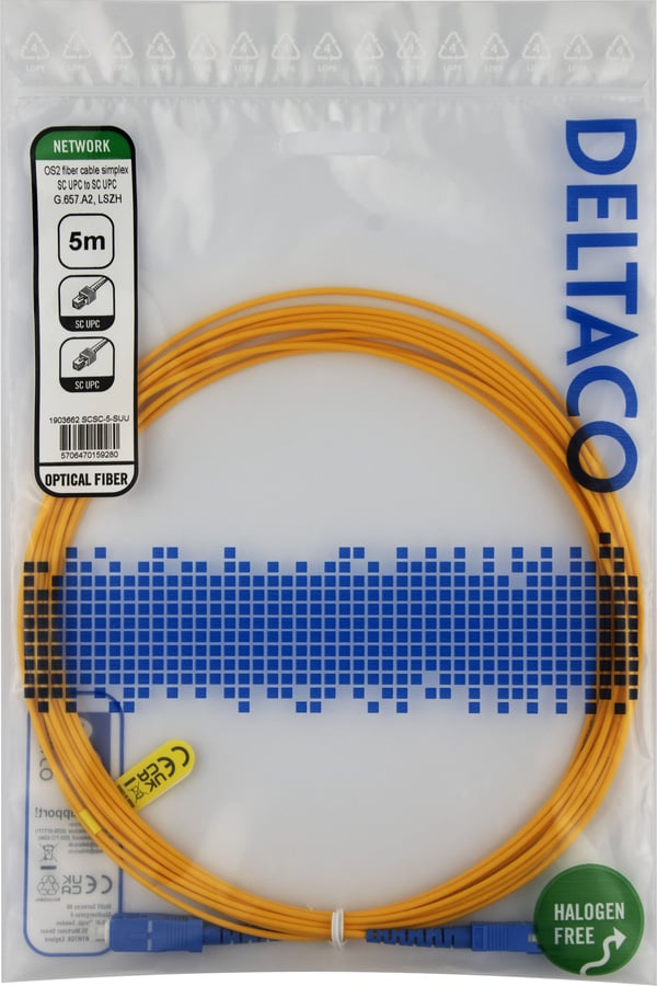 Deltaco SCSC-5-SUU fiberkabel OS2 SC-SC UPC/UPC simplex 5,0 m