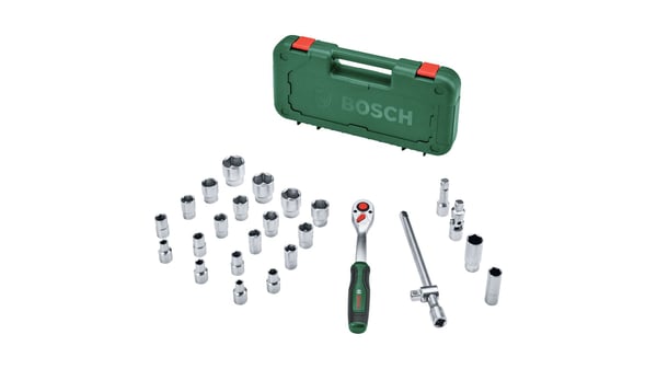 Bosch 1600A02Z9F pipesett med skralle 1/2", 25 stk., opptil 768 Nm dreiemoment