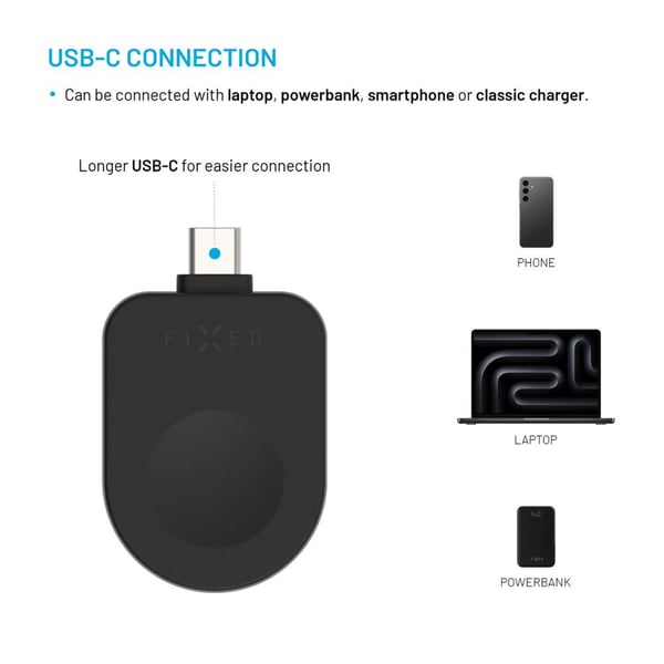 FIXED FIXDW-AWAP-BK, Sisätila, USB, Langaton lataaminen, 1 m, musta