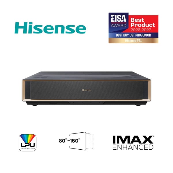Hisense PT1 4K-laserprojektor, 2500 ANSI-lumen, 80–150 tum, svart