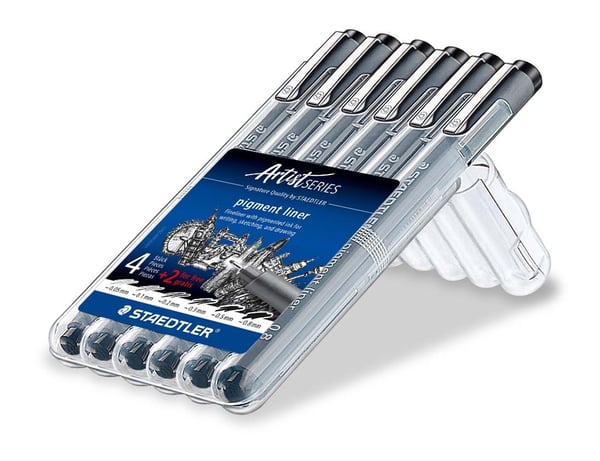Pigmentliner STAEDTLER® 308 SB6P sort - med 6 stk. ass. størrelser i etui