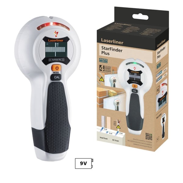Laserliner StarFinder Plus, Strömförande kabel, Trä, Metall, Svart, Vit, 4 cm, 4 cm, 6LR61, 9 V