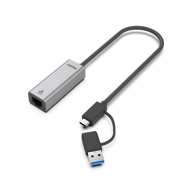 Unitek U1313C - Nätverksadapter - USB-C / USB-A - 10M/100M/1G/2.5 Gigabit Ethernet - rymdgrå