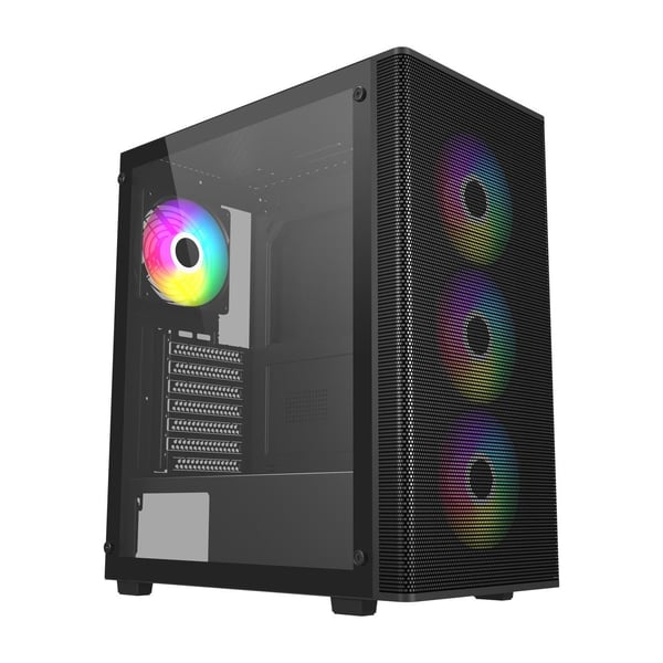 FSP M220-BA -tietokoneen kotelo, Midi Tower, ATX/Micro ATX, musta, karkaistu lasi