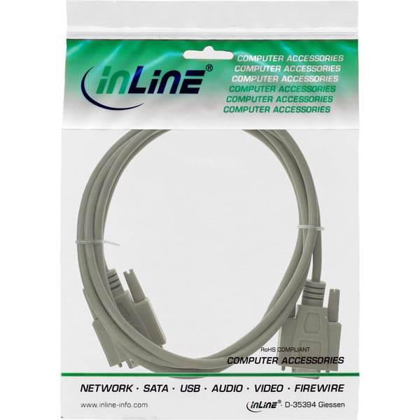 InLine 12210, Beige, 10 m, male 9pin Sub D, female 9pin Sub D, 175 mm, 225 mm
