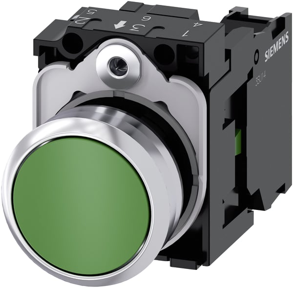 Siemens 3SU1150-0AB40-1BA0, Metall, Plast, IP67, IP69K, Svart, Grön, Silver, 500 V, 30 mm, 60,7 mm