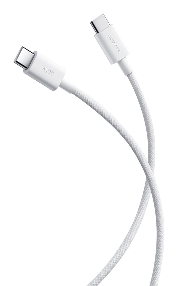 Xiaomi - USB-kabel - USB-C (hann) til USB-C (hann) - 3 A - 1 m - braided, Hurtiglading opptil 60W, fleksibel - hvit
