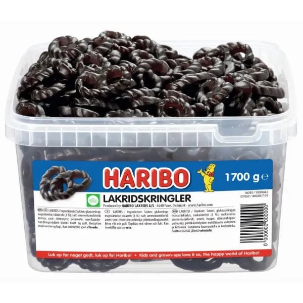 Haribo Lakridskringler 1,7 kg i plastbøtte