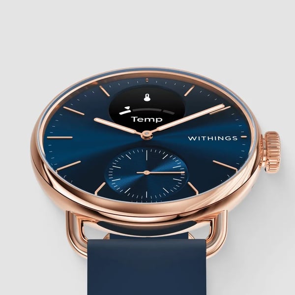 Withings ScanWatch 2 smartklocka, EKG, puls, SpO2, 38 mm, blå roséguld
