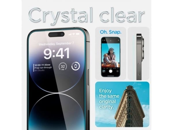 Spigen Glas tR Slim, Apple, iPhone 14 Pro, Naarmuuntumisenkestävä, Läpinäkyvä, 1 kpl