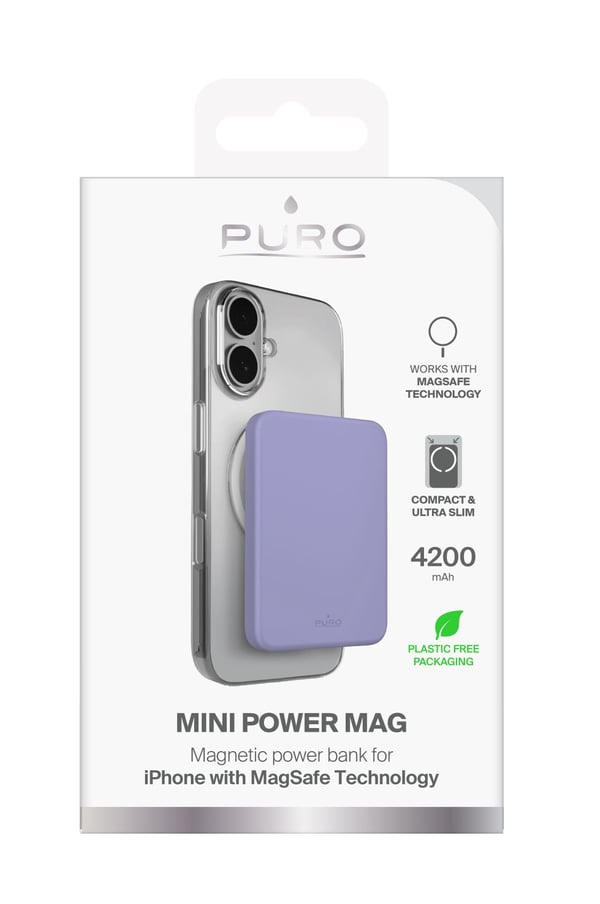 PURO Mini Power Mag, 4200 mAh, Lithium Polymer (LiPo), Trådløs lading, Lavender