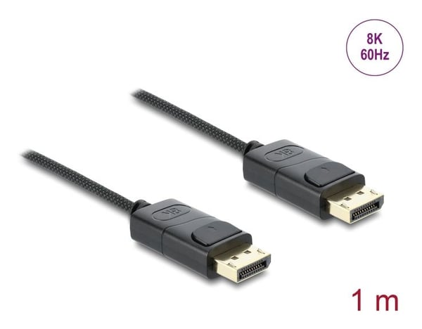 Delock - DisplayPort-kabel - DisplayPort (hann) til DisplayPort (hann) - 1 m - 8 K 60 Hz (7680 x 4320) støtte, 5 K 120 Hz (5120 x 2880) støtte, 4 K...