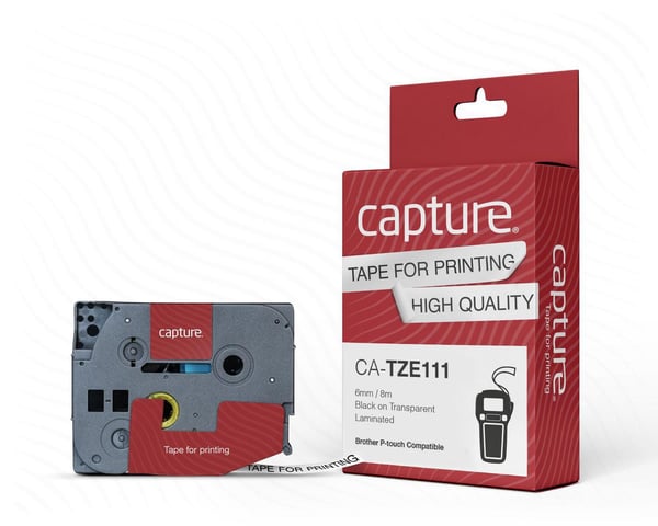Capture - Nylon - svart på transparent - Rulle (0,6 cm x 8 m) 1 kassett(er) hängande låda - bandlaminat (alternativ för: Brother TZE111)