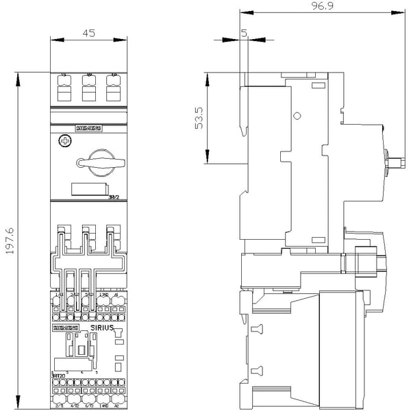 Siemens 3RA2110-0EE15-1AP0 3RA21100EE151AP0 förbrukningsgrensavgrening, motoreffekt vid 400 V: 0,09 kW; 690 V; nominell ström 0,3 A