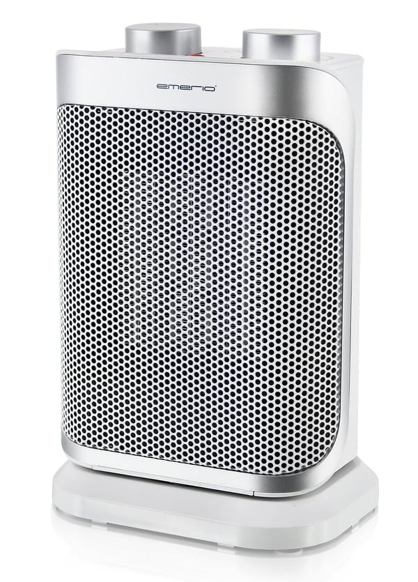 Emerio FH-110691.4, Sähkökäyttöinen lämpötuuletin, Keraaminen, IP21, Sisätila, Lattia, Hopea, Valkoinen