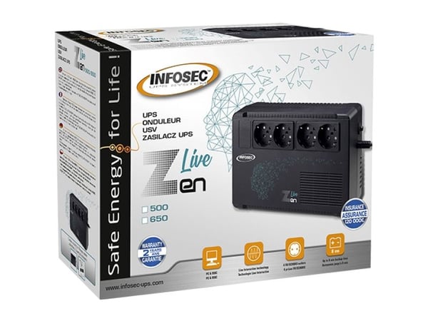 Infosec Zen Live 500, Linje-Interactive, 0,5 kVA, 300 W, Sinus, 162 V, 290 V