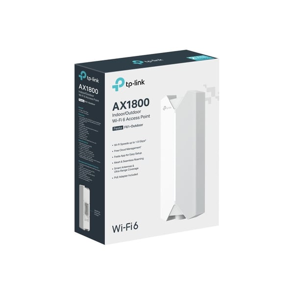TP-Link Festa F61-Outdoor, 2,4 GHz, 5 GHz, 1800 Mbit/s, WPA2-Enterprise, WPA2-Personal, WPA-Enterprise, SNMPv2, SNMPv3, WPA-Personal, SSH, ..., 100...