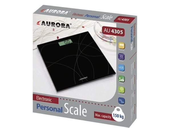 Aurora AU4305, Sähkökäyttöinen henkilövaaka, 150 kg, 100 g, Musta, kg, lb, Neliö