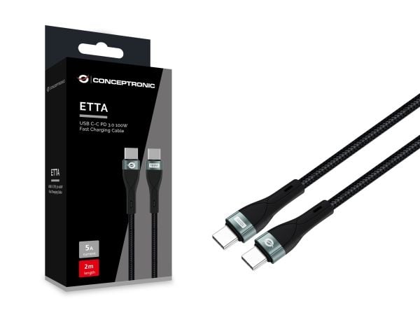 Conceptronic ETTA01B20, 2 m, USB C, USB C, USB 2.0, 0,48 Gbit/s, Sort