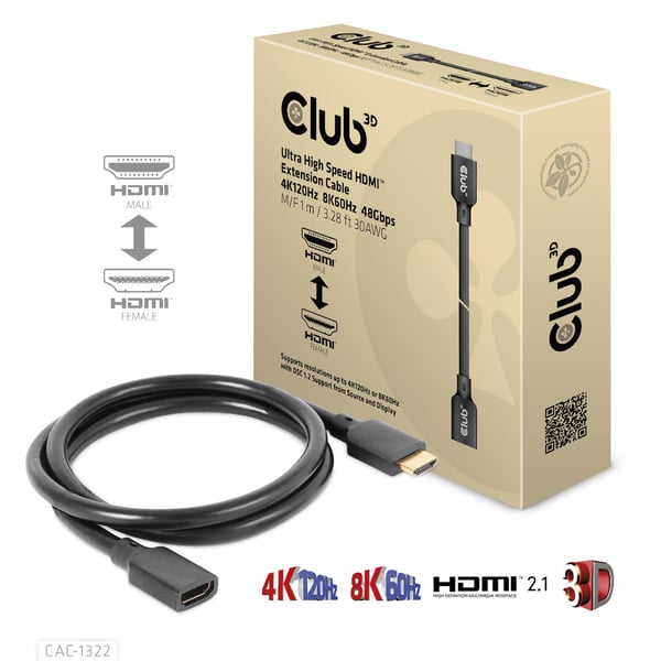 Club 3D - Ultra High Speed - HDMI-forlengelseskabel - HDMI hann til HDMI hunn - 1 m - 4K-støtte