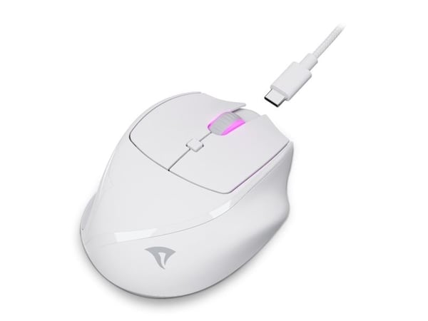 Sharkoon OfficePal M25W - Mus - optisk - 6 knappar - trådlös, kabelansluten - 2.4 GHz - trådlös USB-mottagare - vit - hängande låda